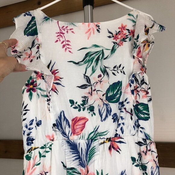 JOE FRESH White Multicolor Floral Ruffle Sleeveless Lined Maxi Summer Dress Sz L - Picture 8 of 12
